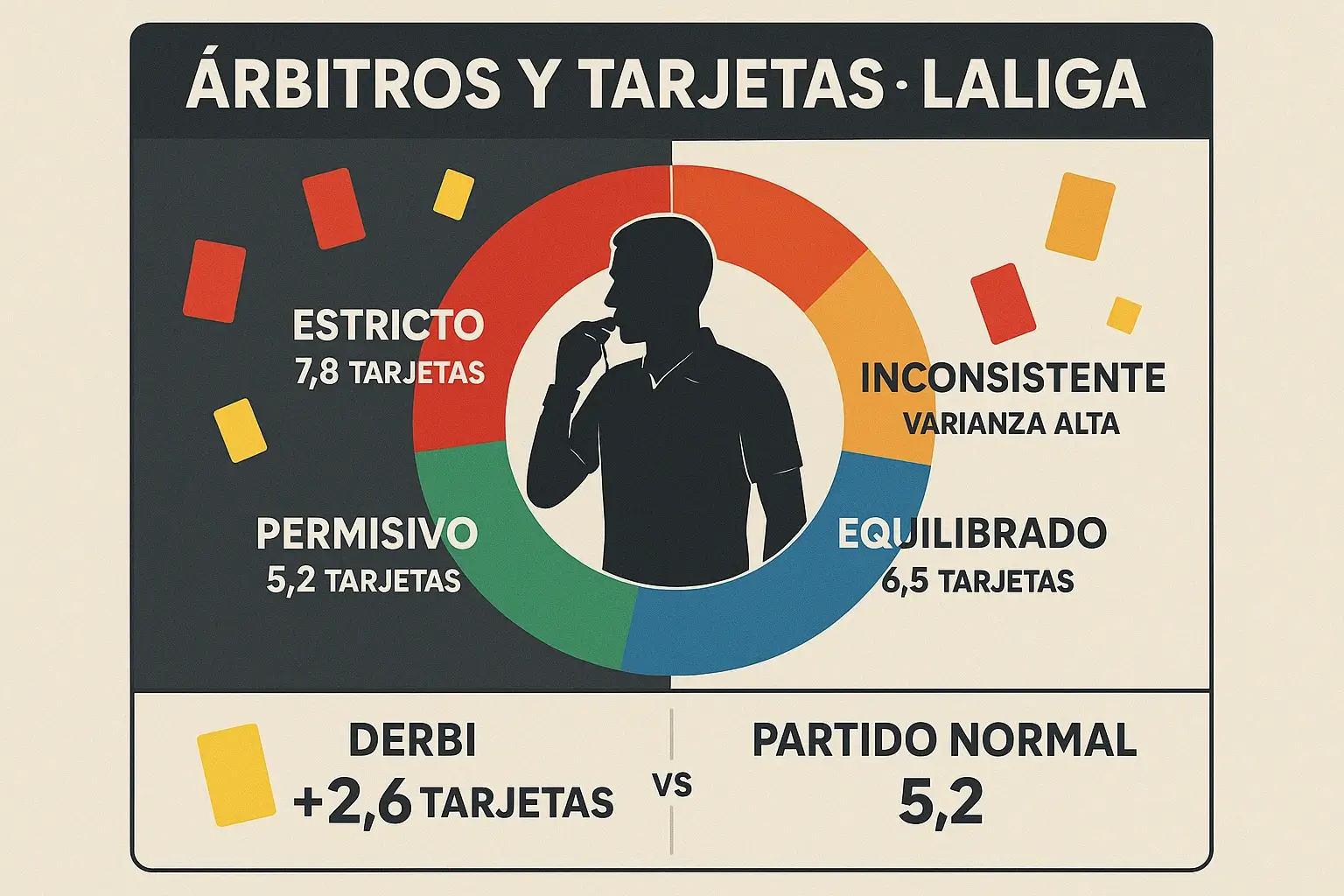 Análisis de estilos de árbitros en La Liga y su impacto en tarjetas: estrictos, permisivos e inconsistentes