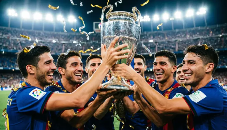 Jugadores de fútbol levantando el trofeo de campeón de La Liga
