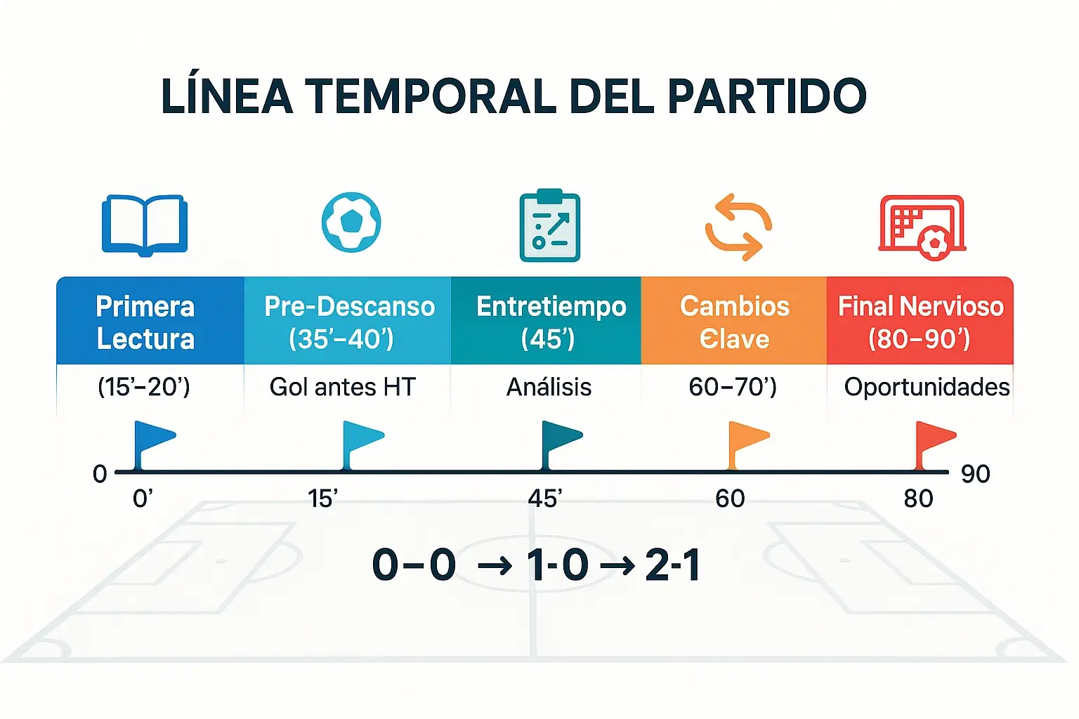 Timeline de los cinco momentos clave durante un partido para apuestas en vivo exitosas
