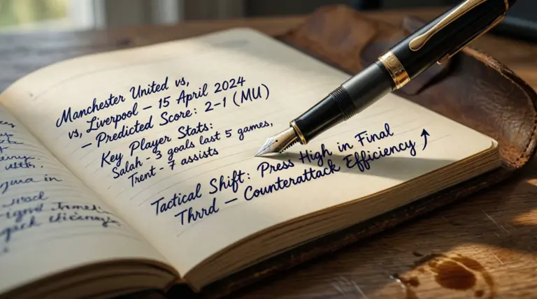 Bolígrafo sobre libreta de notas con partidos de fútbol escritos