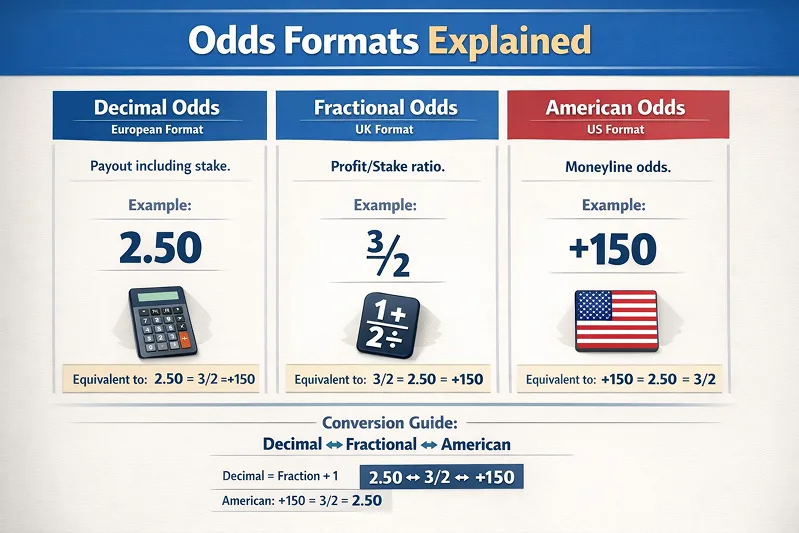 Comparación visual de los diferentes formatos de cuotas: decimales, fraccionales y americanas