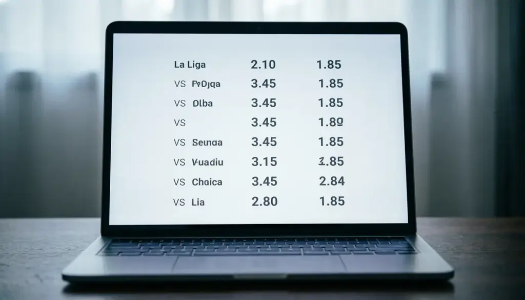 Pantalla mostrando cuotas de apuestas para partidos de La Liga