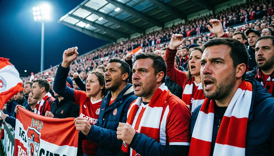 Aficionados de un equipo en zona de descenso animando con intensidad desde las gradas