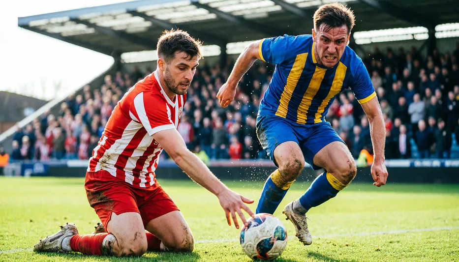 Jugadores de equipos en zona de descenso disputando un balón dividido con intensidad