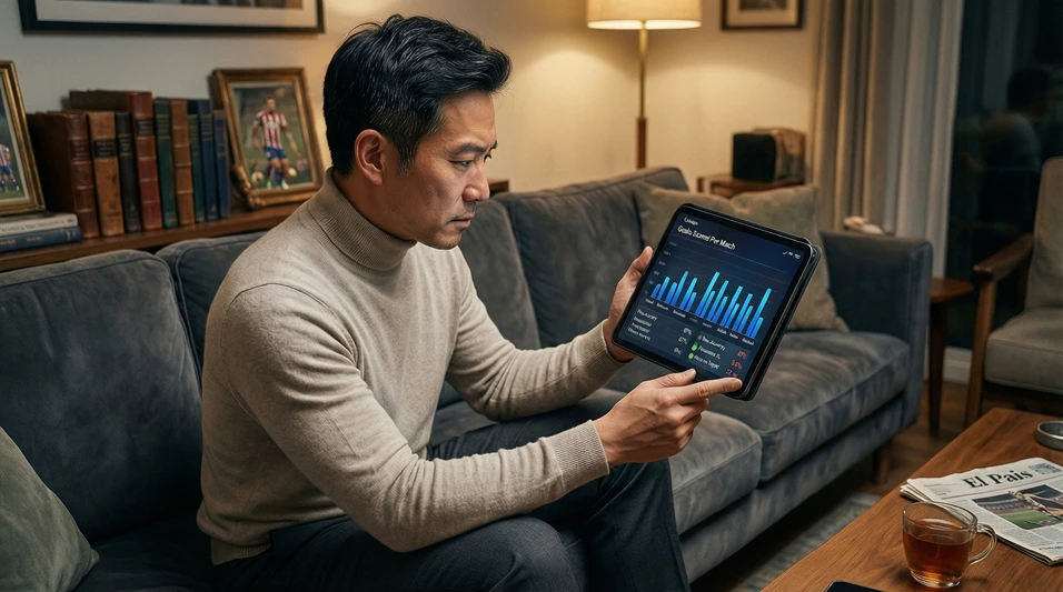 Persona revisando estadísticas de equipos de La Liga en tablet