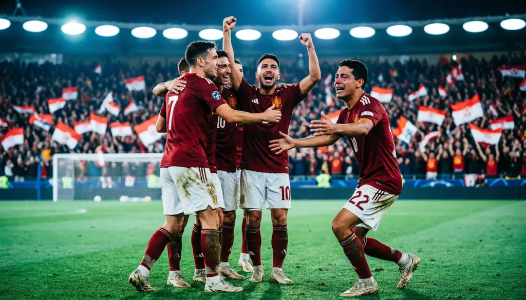 Jugadores celebrando la clasificación para competición europea tras un partido de La Liga