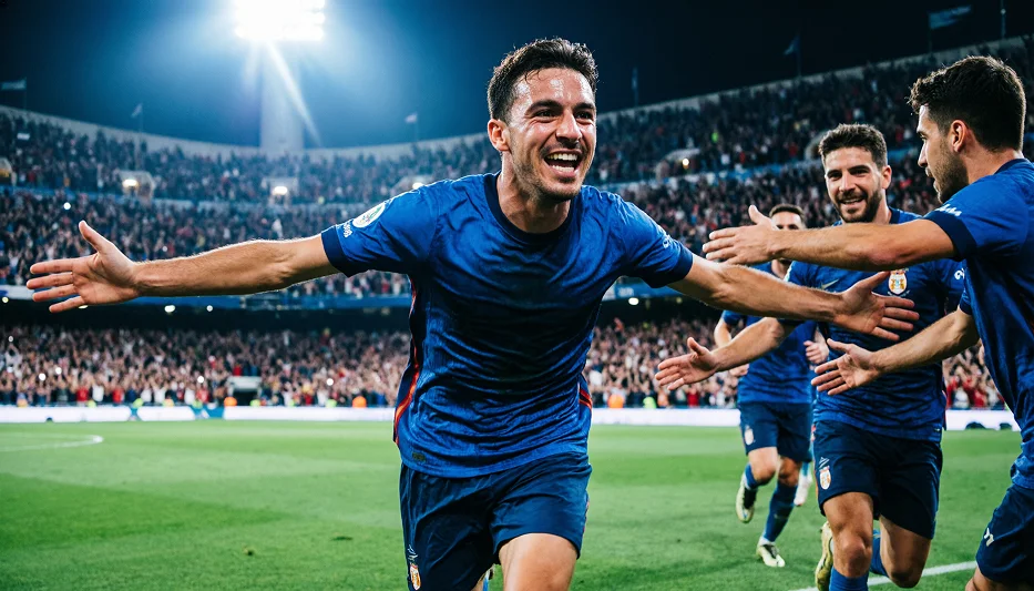 Goleador celebrando con los brazos abiertos tras marcar en La Liga