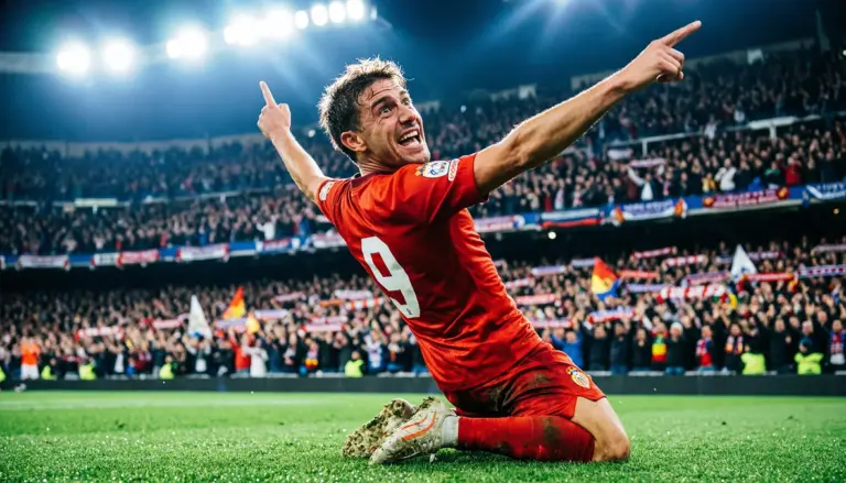Delantero celebrando un gol en un partido de La Liga