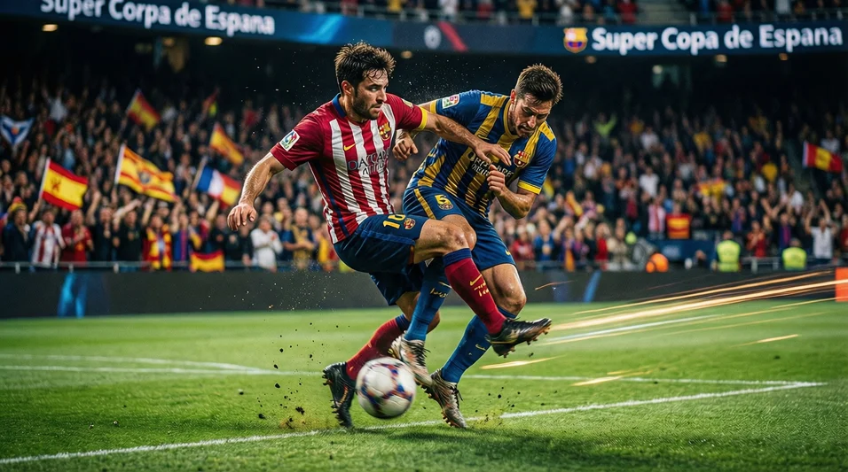 Acción de juego durante un partido de semifinal de la Supercopa de España