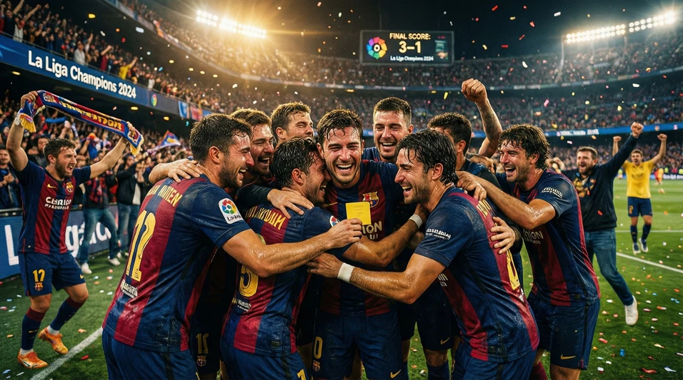 Equipo celebrando la consecución de su objetivo en la última jornada de La Liga