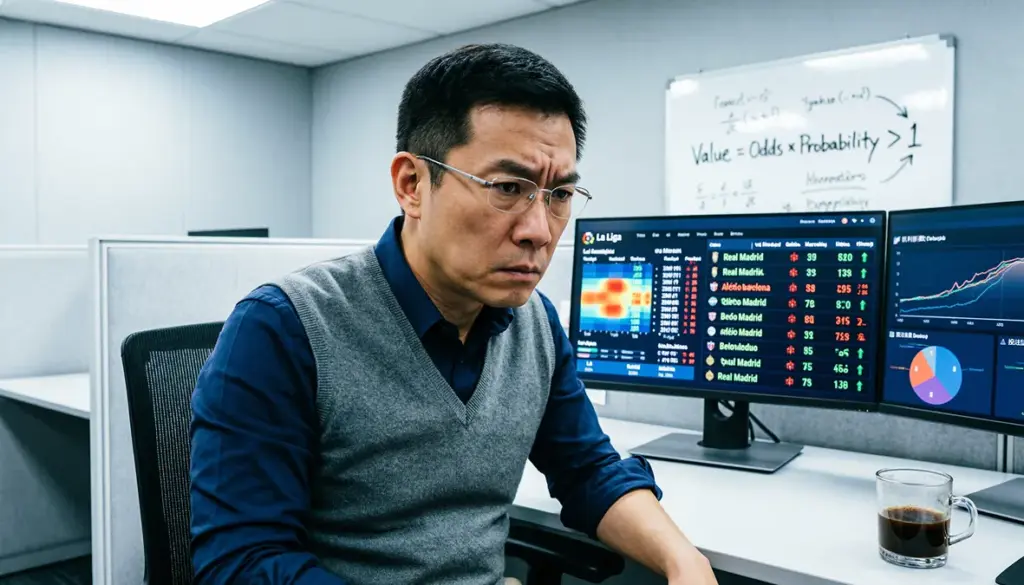Analista estudiando cuotas de apuestas en busca de valor en partidos de La Liga