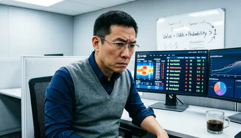 Analista estudiando cuotas de apuestas en busca de valor en partidos de La Liga