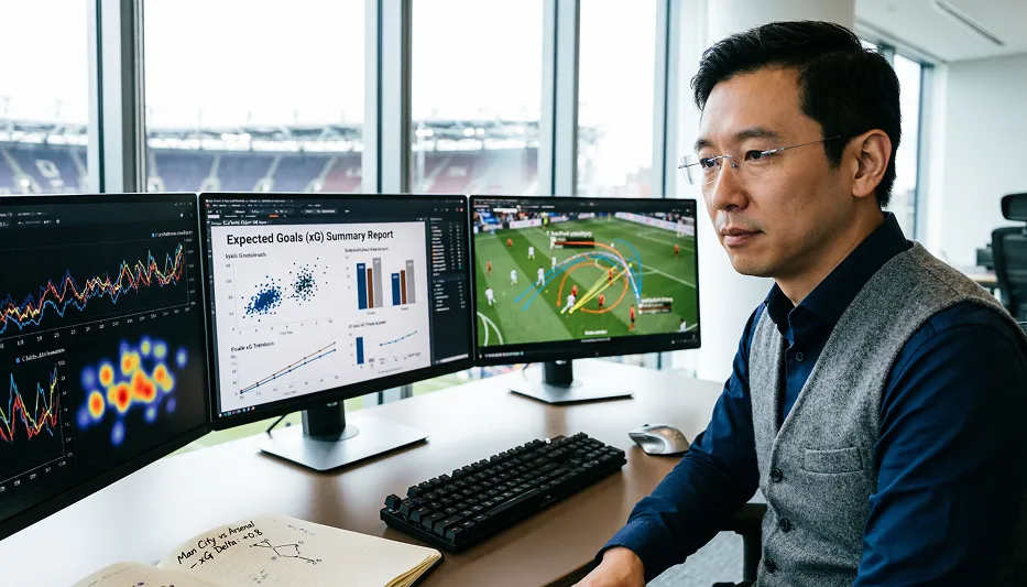 Analista revisando gráficos de Expected Goals en una pantalla de ordenador